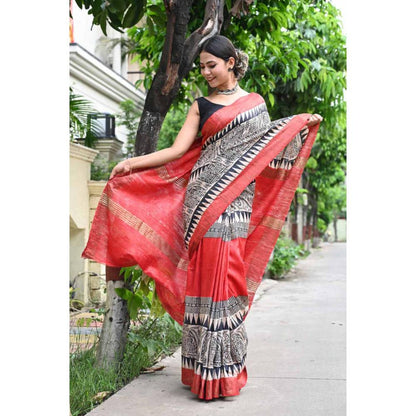 Isadora Life Womens Printed Multi-Color Pre-Draped Saree With Unstitched Blouse