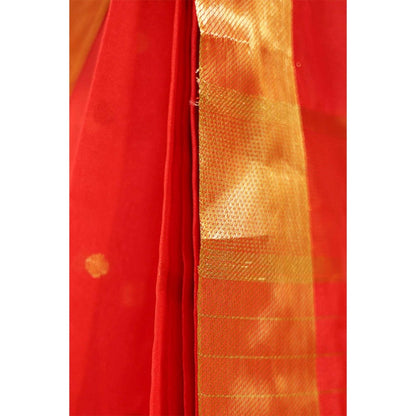 Isadora Life Womens Woven Zari Red Pre-Draped Saree With Unstitched Blouse