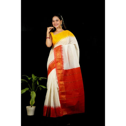 Isadora Life Womens Checks Printed White Pre-Draped Saree With Unstitched Blouse