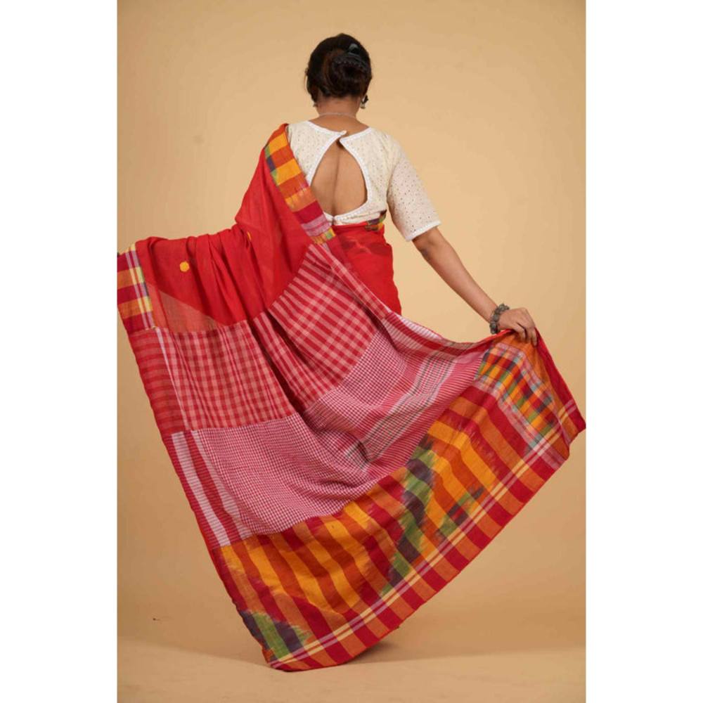 Isadora Life Womens Printed Red Pre-Draped Saree With Unstitched Blouse