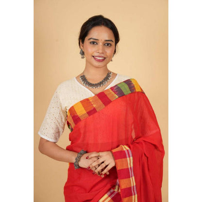 Isadora Life Womens Printed Red Pre-Draped Saree With Unstitched Blouse