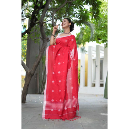 Isadora Life Womens Woven Tassels Pink Pre-Draped Saree With Unstitched Blouse