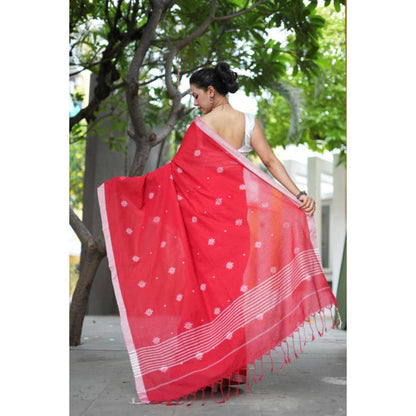 Isadora Life Womens Woven Tassels Pink Pre-Draped Saree With Unstitched Blouse