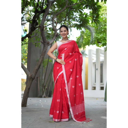 Isadora Life Womens Woven Tassels Pink Pre-Draped Saree With Unstitched Blouse