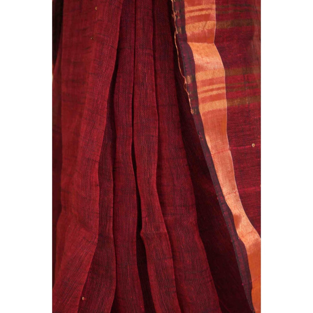 Isadora Life Womens Woven Tassels Maroon Pre-Draped Saree With Unstitched Blouse