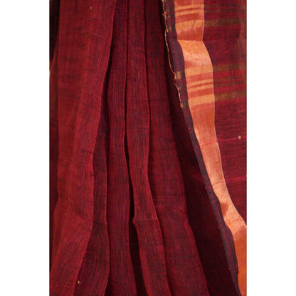 Isadora Life Womens Woven Tassels Maroon Pre-Draped Saree With Unstitched Blouse