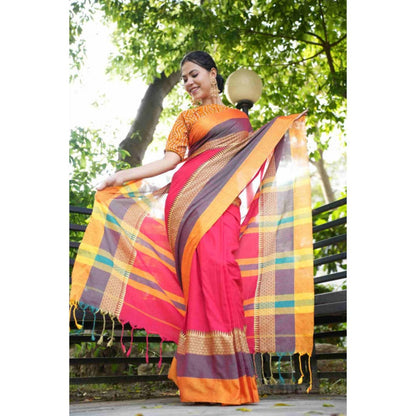 Isadora Life Womens Printed Tassels Multi-Color Pre-Draped Saree With Unstitched Blouse