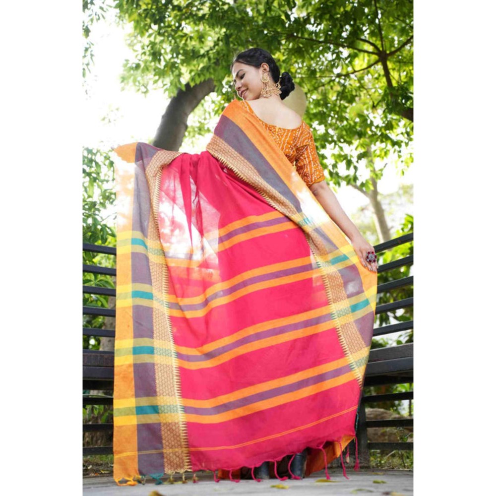 Isadora Life Womens Printed Tassels Multi-Color Pre-Draped Saree With Unstitched Blouse