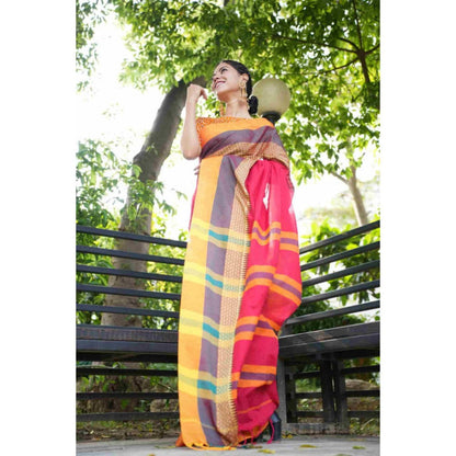 Isadora Life Womens Printed Tassels Multi-Color Pre-Draped Saree With Unstitched Blouse