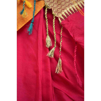 Isadora Life Womens Printed Tassels Multi-Color Pre-Draped Saree With Unstitched Blouse