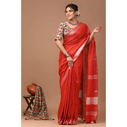 Isadora Life Womens Solid Woven Orange Pre-Draped Saree With Unstitched Blouse