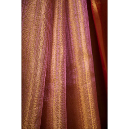 Isadora Life Womens Woven Zari Orange Pre-Draped Saree With Unstitched Blouse