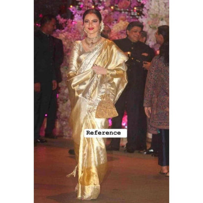 Isadora Life Womens Woven Zari Gold Pre-Draped Saree With Unstitched Blouse