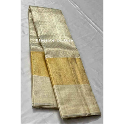 Isadora Life Womens Woven Zari Gold Pre-Draped Saree With Unstitched Blouse