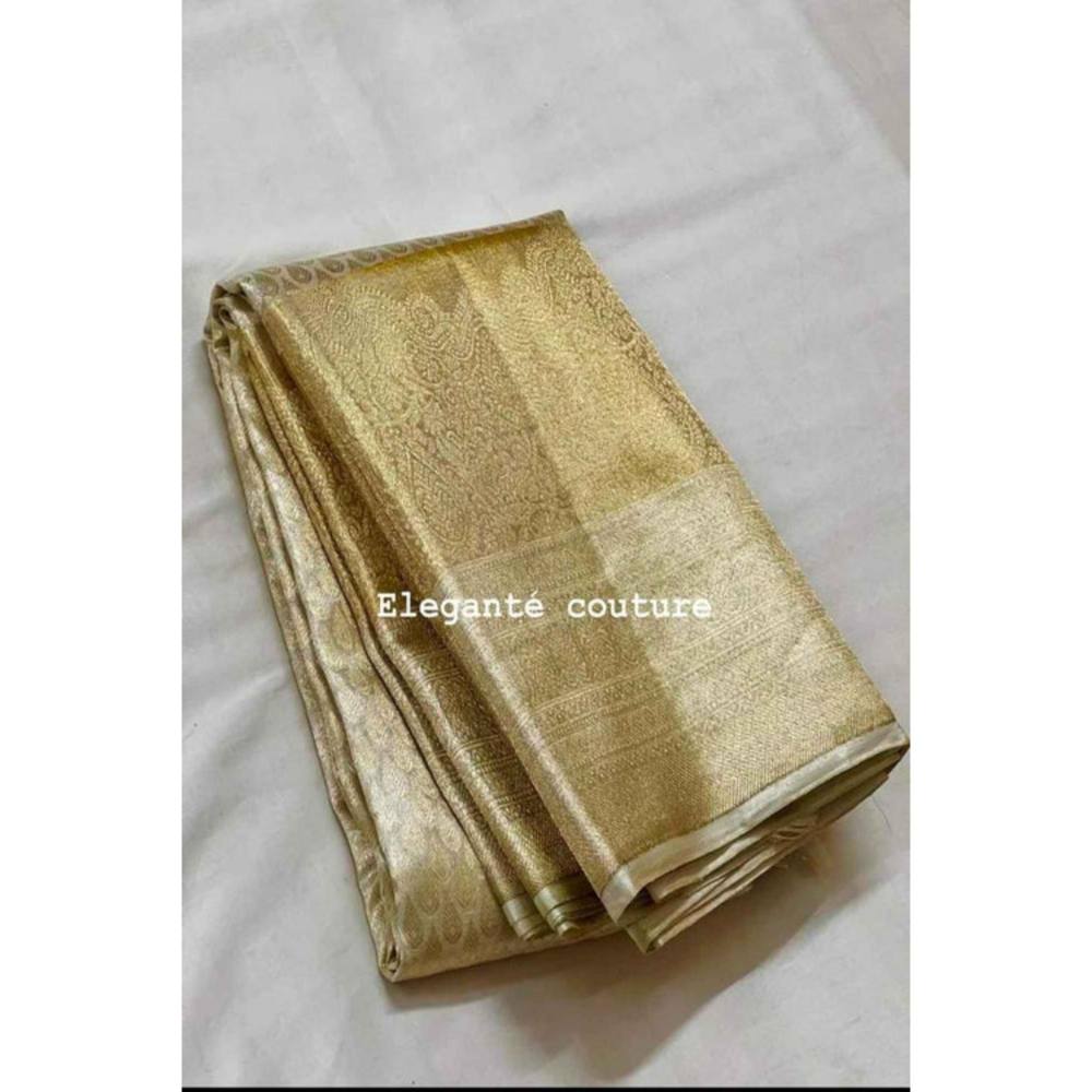Isadora Life Womens Woven Zari Gold Pre-Draped Saree With Unstitched Blouse