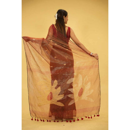 Isadora Life Womens Sequined Tassels Brown Pre-Draped Saree With Unstitched Blouse