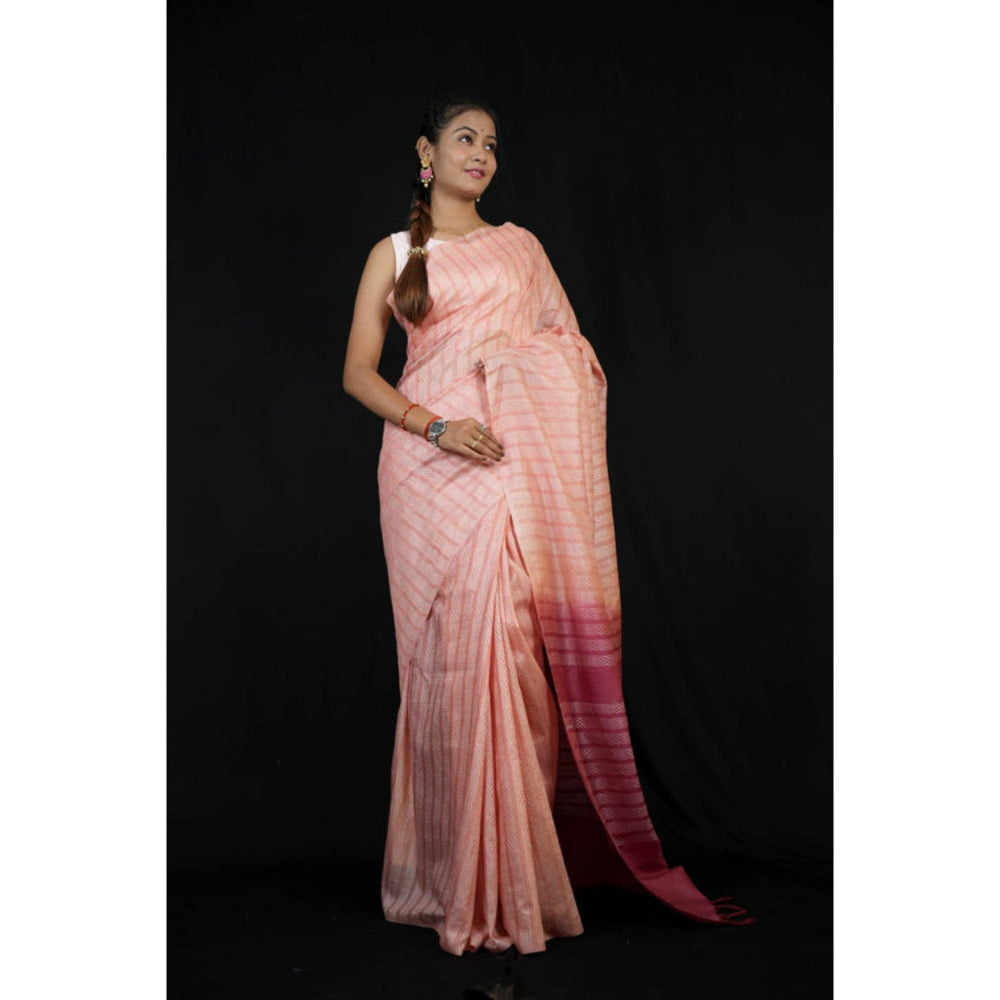 Isadora Life Womens Stripes Tassels Pink Pre-Draped Saree With Unstitched Blouse