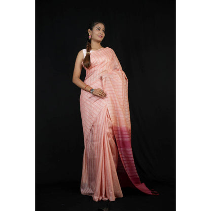Isadora Life Womens Stripes Tassels Pink Pre-Draped Saree With Unstitched Blouse