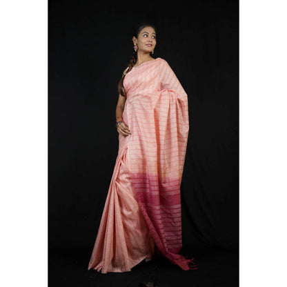 Isadora Life Womens Stripes Tassels Pink Pre-Draped Saree With Unstitched Blouse