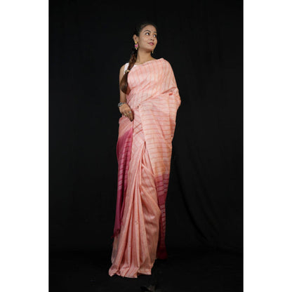 Isadora Life Womens Stripes Tassels Pink Pre-Draped Saree With Unstitched Blouse