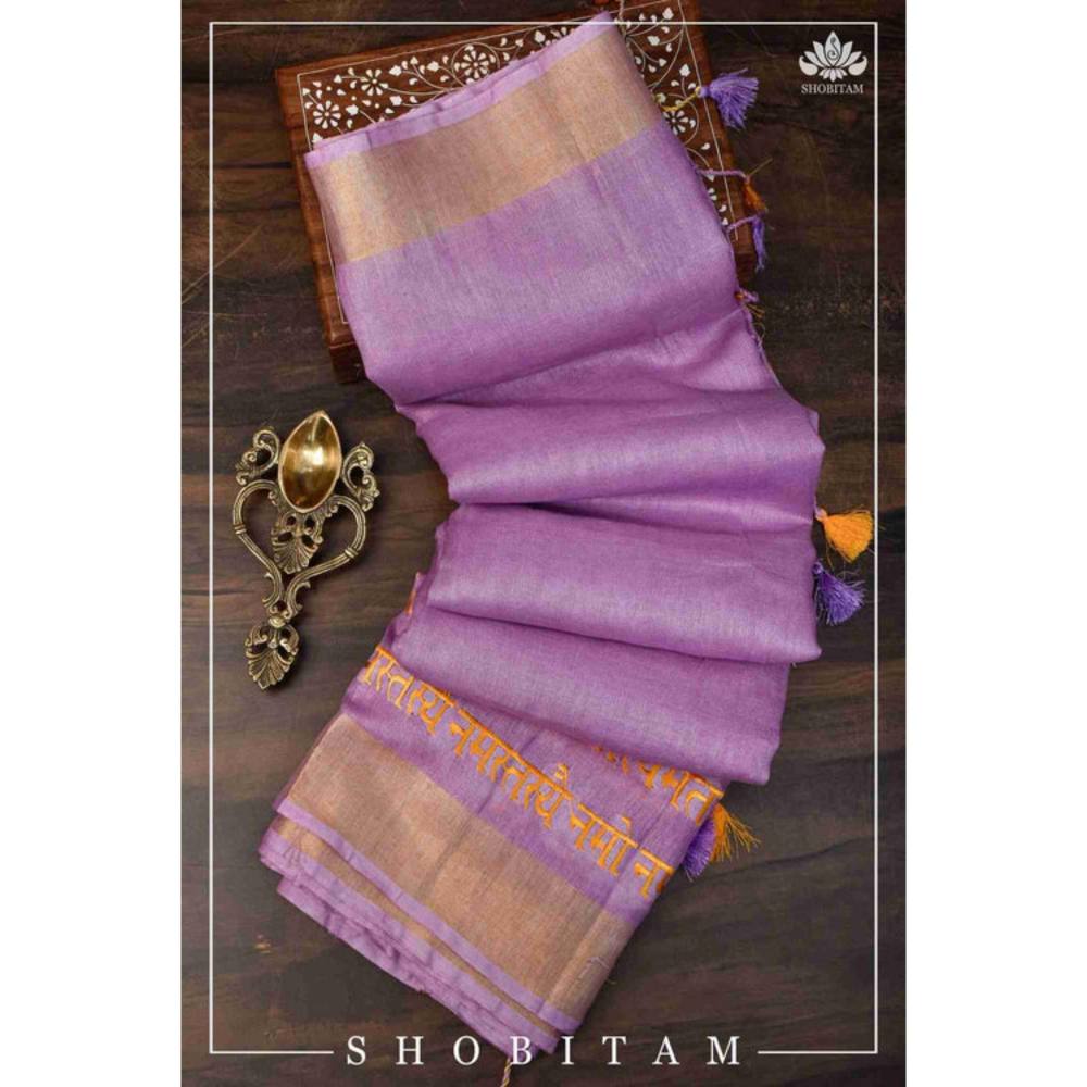 Isadora Life Womens Embroidered Thread Work Lavender Pre-Draped Saree With Unstitched Blouse