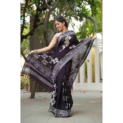 Isadora Life Traditional Jaipuri Print Black Ready To Wear Saree With Unstitched Blouse