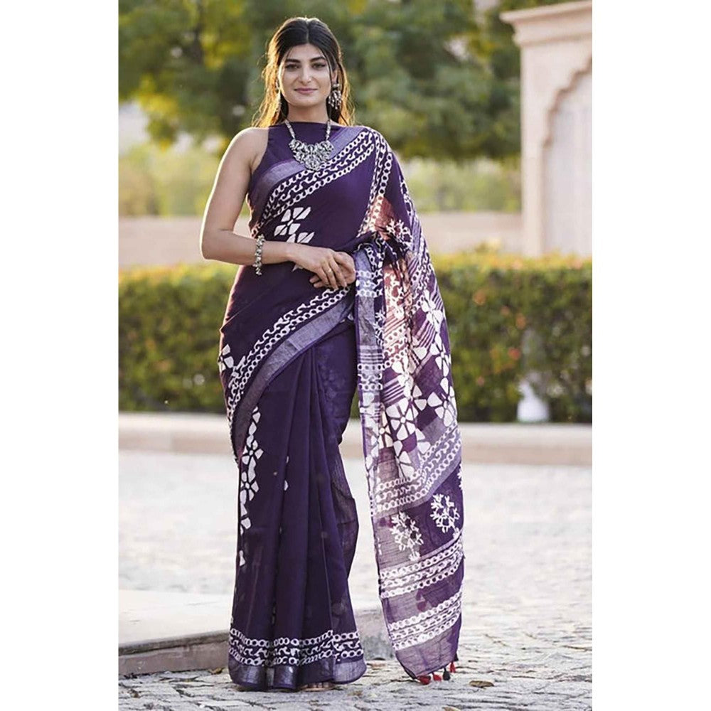 Isadora Life Traditional Jaipuri Print Black Ready To Wear Saree With Unstitched Blouse