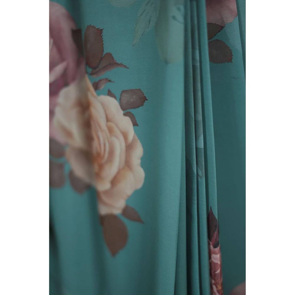 Isadora Life Green Georgette Floral Pearl Border Saree With Unstitched Blouse