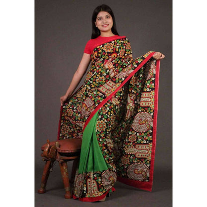 Isadora Life Womens Floral Printed Multi-Color Pre-Draped Saree with Unstitched Blouse