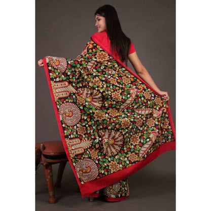 Isadora Life Womens Floral Printed Multi-Color Pre-Draped Saree with Unstitched Blouse