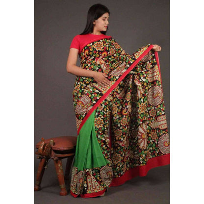 Isadora Life Womens Floral Printed Multi-Color Pre-Draped Saree with Unstitched Blouse