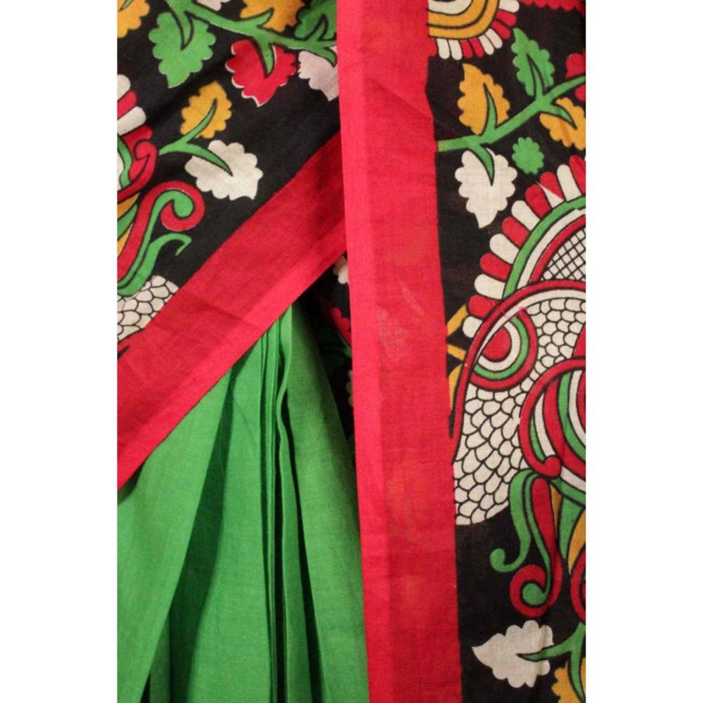 Isadora Life Womens Floral Printed Multi-Color Pre-Draped Saree with Unstitched Blouse