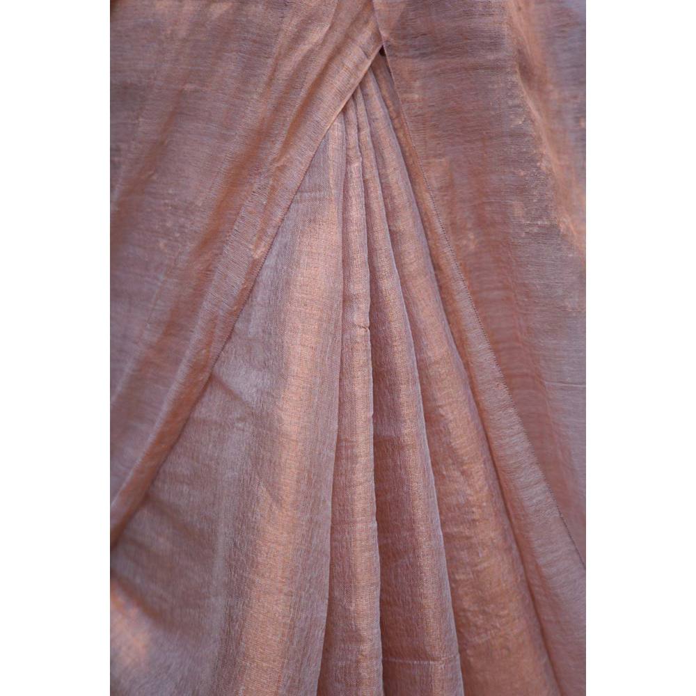 Isadora Life Womens Solid Zari Beige Pre-Draped Saree with Unstitched Blouse