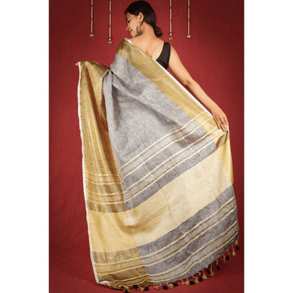 Isadora Life Womens Woven Zari Grey Pre-Draped Saree with Unstitched Blouse