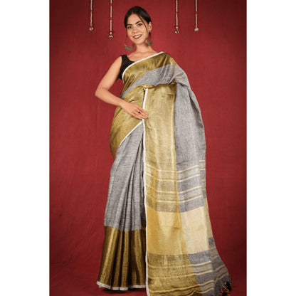 Isadora Life Womens Woven Zari Grey Pre-Draped Saree with Unstitched Blouse