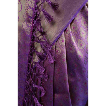 Isadora Life Womens Woven Tassels Wine Pre-Draped Saree with Unstitched Blouse