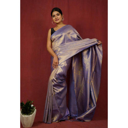 Isadora Life Womens Woven Zari Blue Pre-Draped Saree with Unstitched Blouse