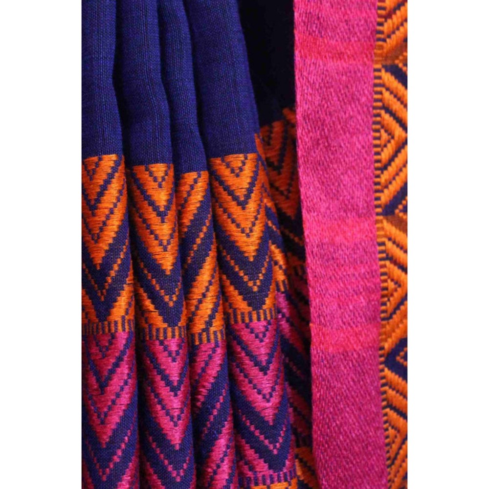 Isadora Life Womens Woven Tassels Blue Pre-Draped Saree with Unstitched Blouse