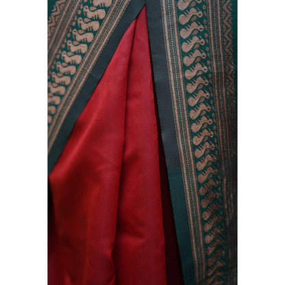 Isadora Life Womens Solid Zari Red Pre-Draped Saree with Unstitched Blouse