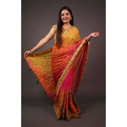 Isadora Life Womens Ombre Embroidered Multi-Color Pre-Draped Saree with Unstitched Blouse