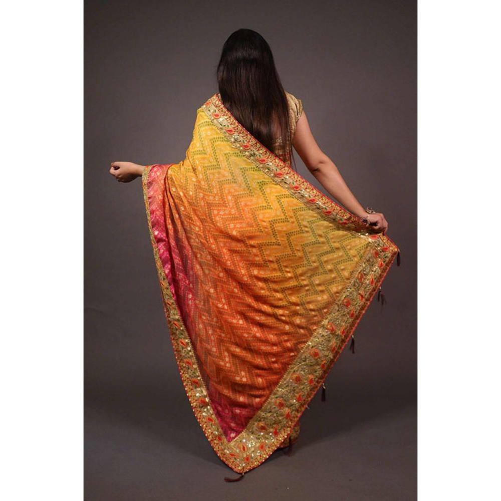 Isadora Life Womens Ombre Embroidered Multi-Color Pre-Draped Saree with Unstitched Blouse