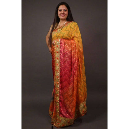 Isadora Life Womens Ombre Embroidered Multi-Color Pre-Draped Saree with Unstitched Blouse