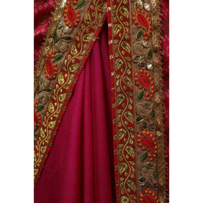 Isadora Life Womens Ombre Embroidered Multi-Color Pre-Draped Saree with Unstitched Blouse