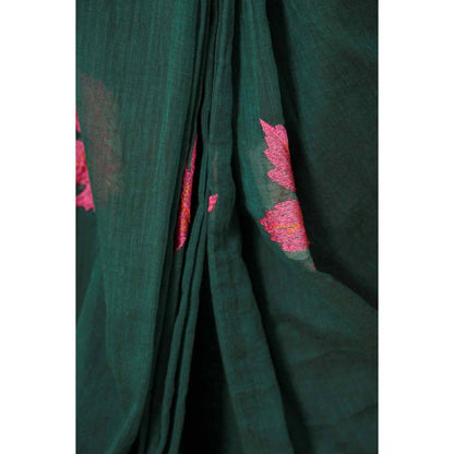 Isadora Life Womens Embroidered Tassels Green Pre-Draped Saree with Unstitched Blouse