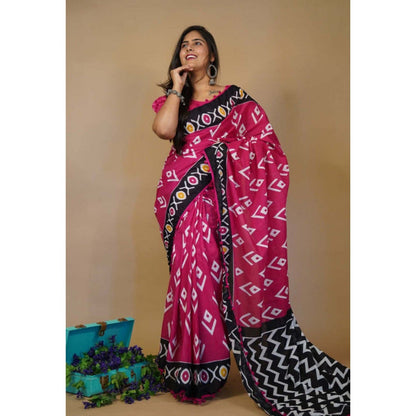 Isadora Life Womens Printed Pink Pre-Draped Saree with Unstitched Blouse