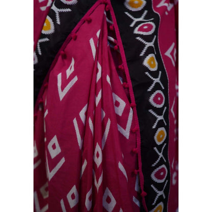 Isadora Life Womens Printed Pink Pre-Draped Saree with Unstitched Blouse
