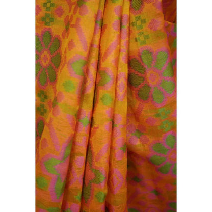 Isadora Life Womens Floral Zari Yellow Pre-Draped Saree with Unstitched Blouse