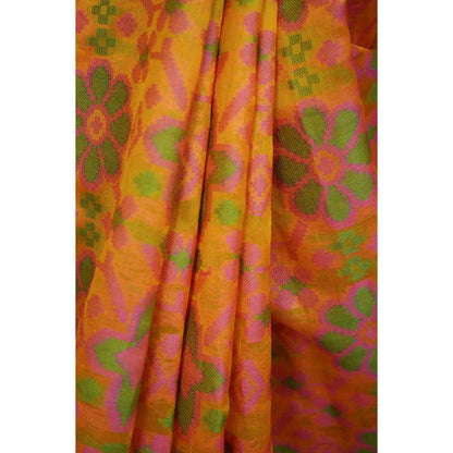 Isadora Life Womens Floral Zari Yellow Pre-Draped Saree with Unstitched Blouse
