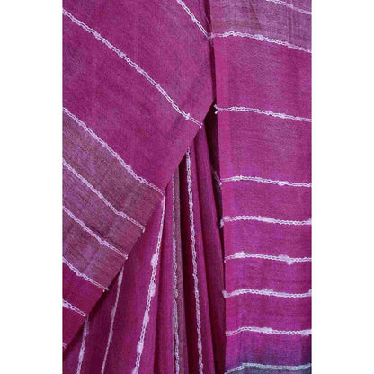 Isadora Life Womens Stripes Embroidered Purple Pre-Draped Saree with Unstitched Blouse