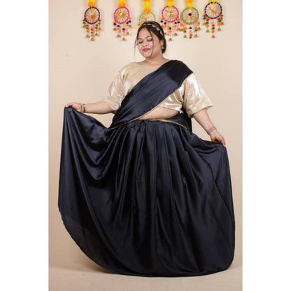 Isadora Life Womens Solid Sequined Black Pre-Draped Saree with Unstitched Blouse